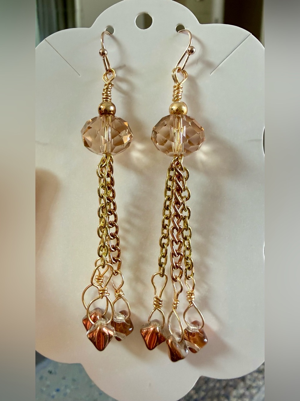Gold-Tone Champagne Crystal Dangle Earrings